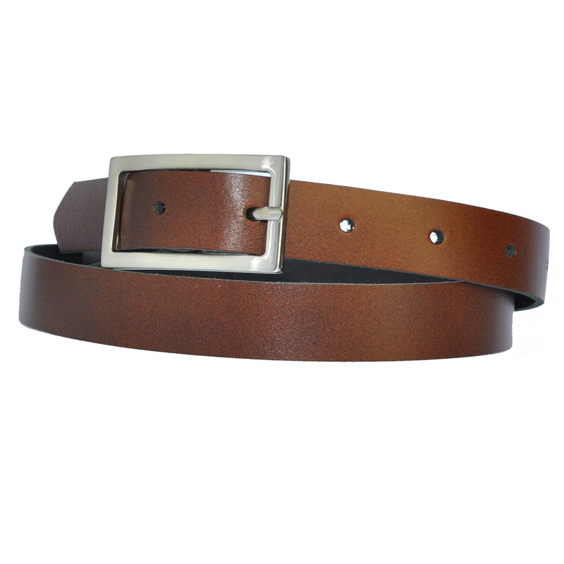 Narrow 3 cm wide genuine leather belt with 4 square buckles