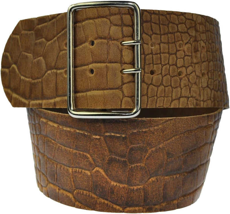 8 cm wide genuine leather belt with 4 square roller buckles